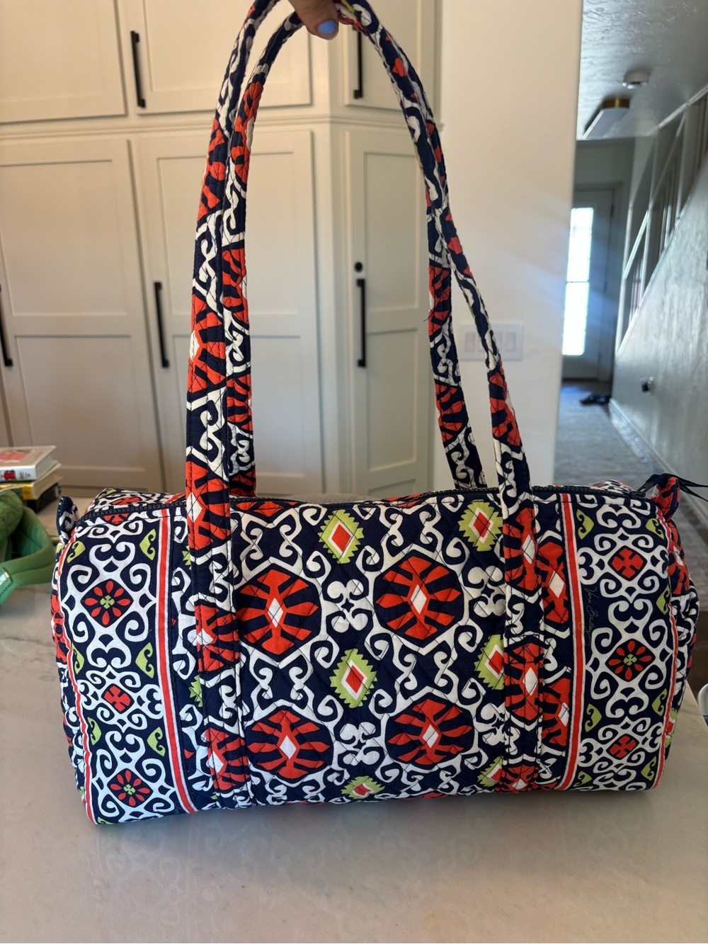 Vera Bradley retired print Sun Valley Weekender Navy Red Green White Bag
